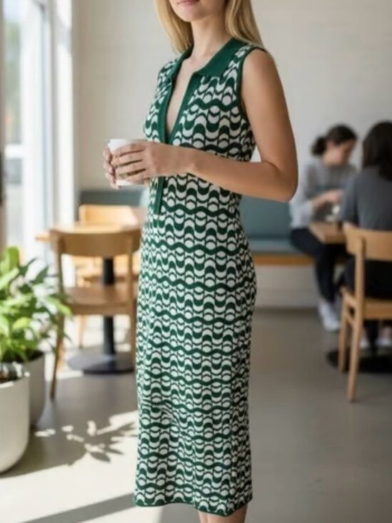 House of Harlow 1960 Dresses & Skirts - House of Harlow 1960 Forest Green and cream collared knit stretchy midi dress